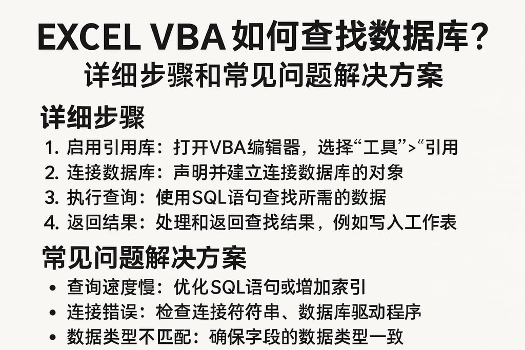 excel vba如何查找数据库？详细步骤和常见问题解决方案